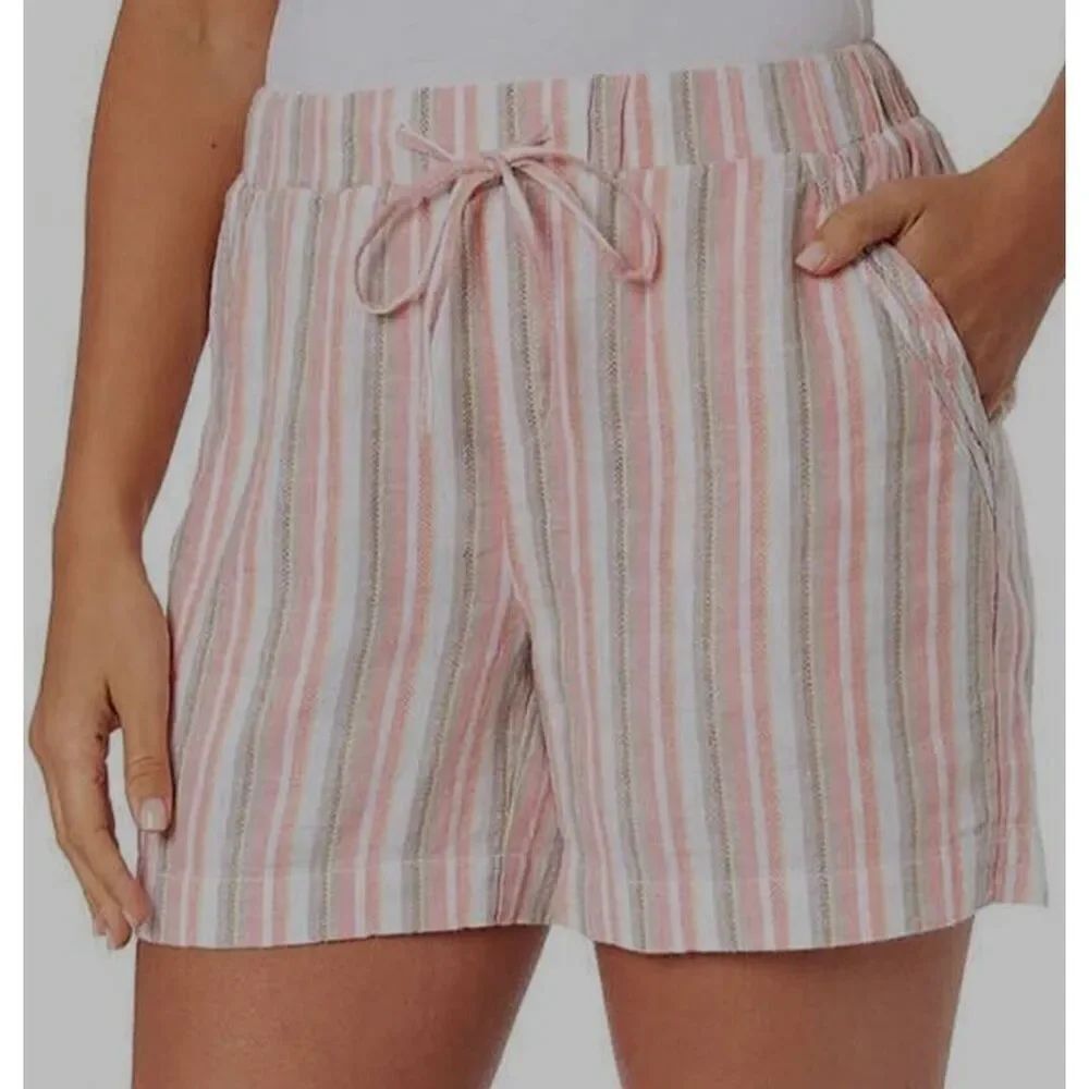 NWT Briggs Women's XXL Multicolor Striped Linen Blend Drawstring Shorts